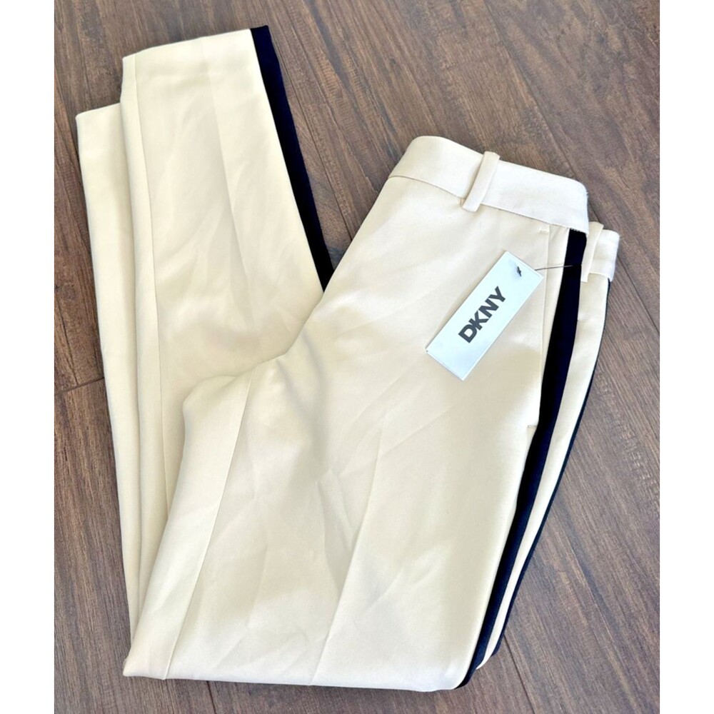 DKNY Women's Soft Hand Scuba Ankle Dressy Pants Sides Stripes Beige Black Size 0 - Picture 6 of 11